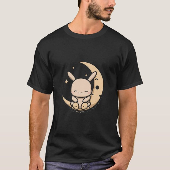 Moon Bunny Rabbit Sitting In Crescent Moon Easter  T-Shirt (Front)