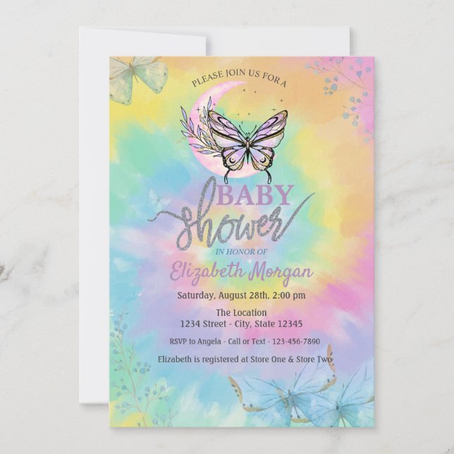 Moon Butterflies Tie Dye Baby Shower  Invitation (Front)