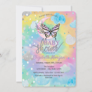 Moon Butterfly Stars & Clouds Tie Dye Baby Shower  Invitation