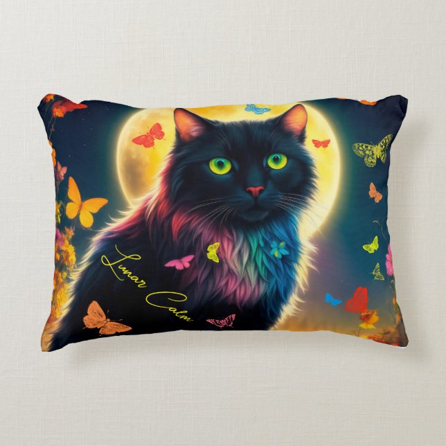 Moon cat butterfly decor pretty moth moonlight decorative cushion (Front)