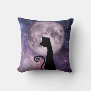 Moon Cat In Pink and Purple Square Throw Pillow