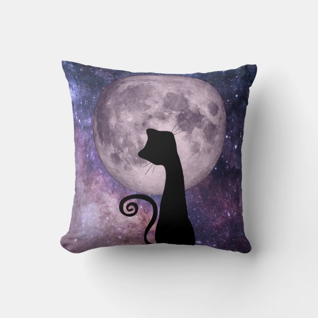 Moon Cat In Pink and Purple Square Throw Pillow (Front)