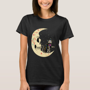 Moon Cat Mexican Souls Day Of Dead Dia De Los Muer T-Shirt