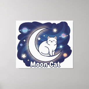 Moon Cat Wall Art – Magical Cat on Crescent Moon P