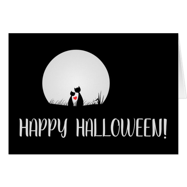 Moon, Cats in Love, Halloween Greeting Card (Front Horizontal)