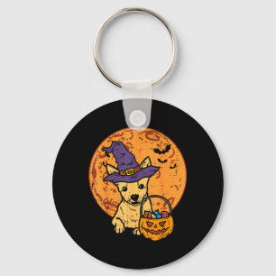 Moon Chihuahua Witch Jack O Lantern Halloween Key Ring