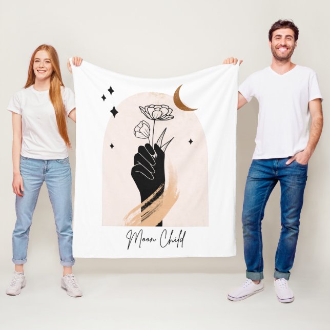 Moon Child Botanical Celestial Stars and Moon Fleece Blanket (In Situ)