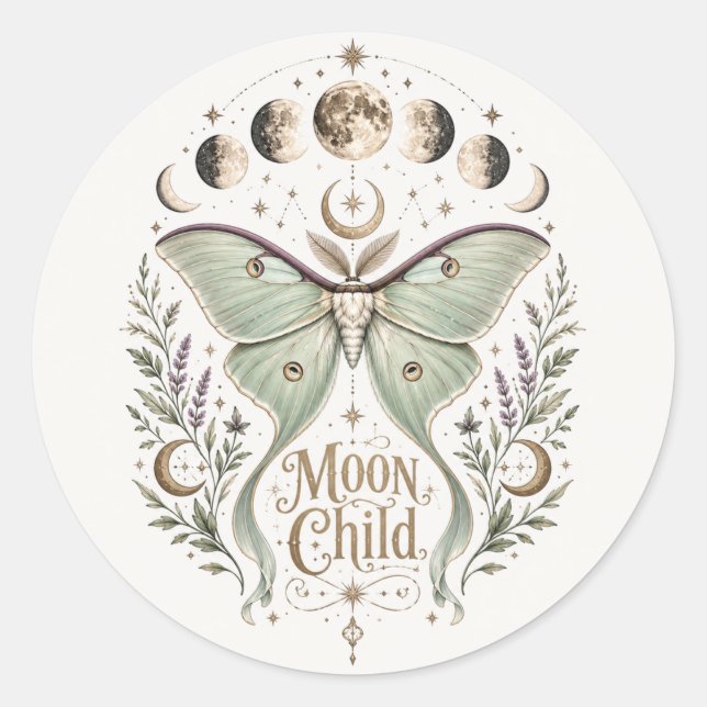 moon child classic round sticker (Front)