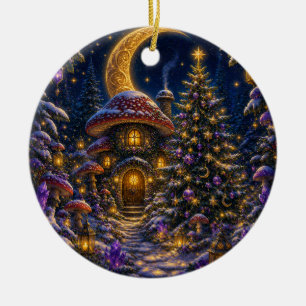 Moon Child Enchanted Christmas Mushroom Cottage Ceramic Tree Decoration