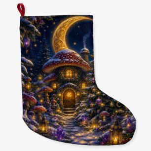 Moon Child Enchanted Christmas Mushroom Cottage Large Christmas Stocking