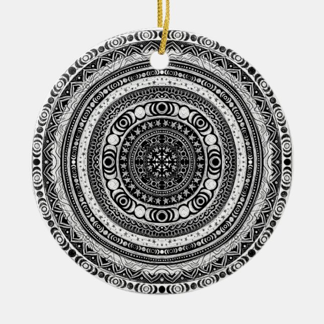 Moon Child Mandala Triple Moon Witch Ceramic Tree Decoration (Front)