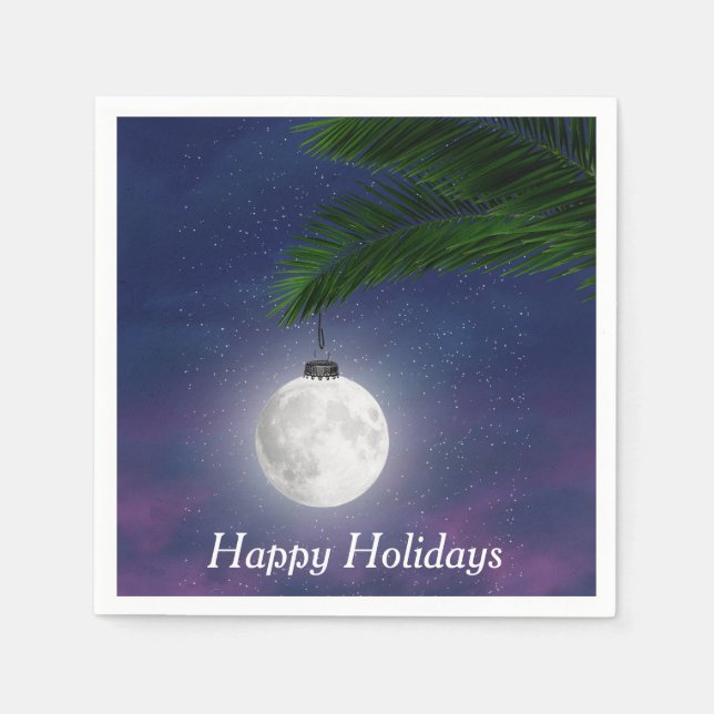 Moon Christmas Ornament On Palm Tree  Napkin (Front)