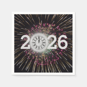 Moon Clock and Fireworks 2025 New Years Eve Napkin