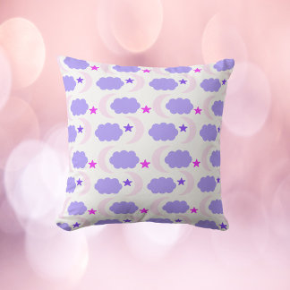 Moon Cloud Stars Dark Purple Pink Pattern Cushion