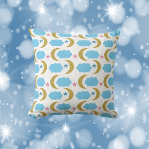 Moon Cloud Stars Faux Gold Glittern Cushion