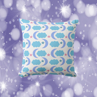 Moon Cloud Stars Pattern Purple Blue Cushion