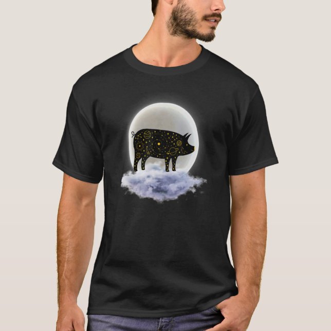 Moon Clouds And Pig Astrology Pagan Divination Mag T-Shirt (Front)