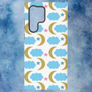 Moon Clouds and Stars Faux Glitter Pattern Samsung Galaxy Case