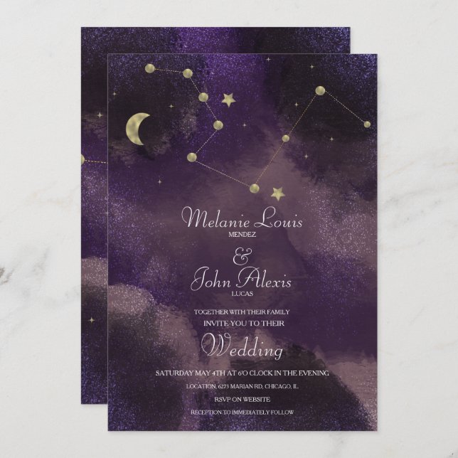 Moon Constellation Gold Foil Celestial Wedding Invitation (Front/Back)