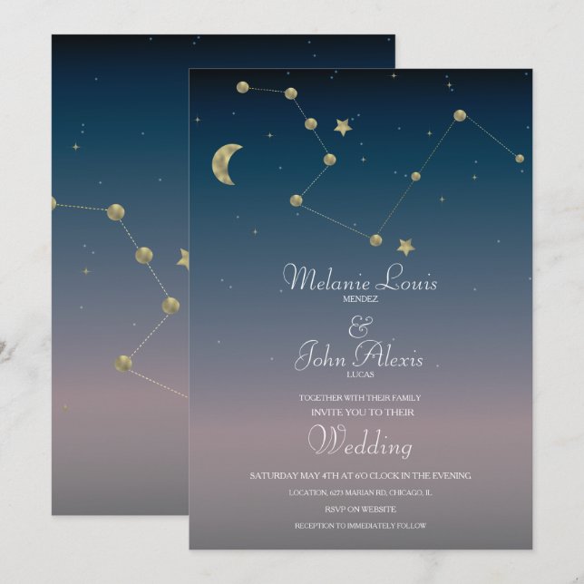 Moon Constellation Gold Foil Wedding Invitation (Front/Back)