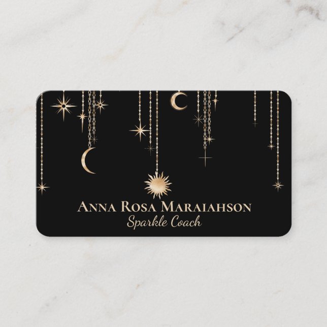 *~* Moon Cosmic Stars Gold Sparkle Glitter Sun Business Card (Front)
