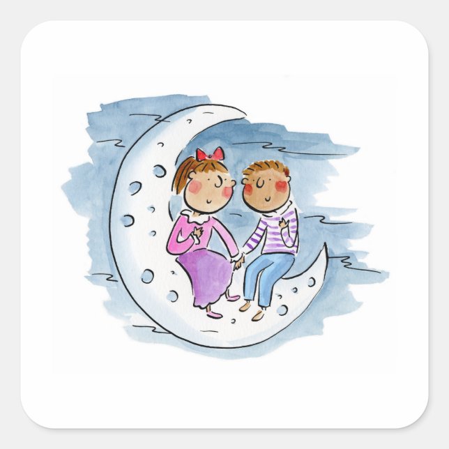 Moon Couple Square Sticker (Front)