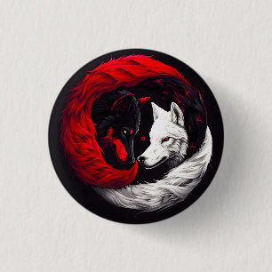 Moon Crimson Red White Wolf 3 Cm Round Badge