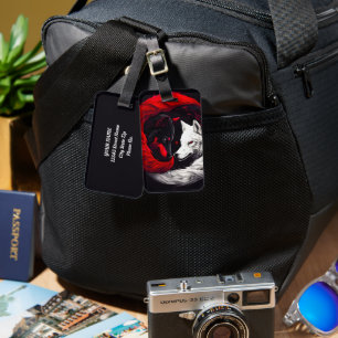 Moon Crimson Red White Wolf Luggage Tag
