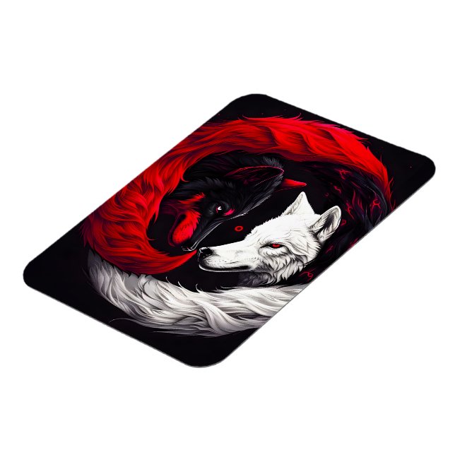 Moon Crimson Red White Wolf Magnet (Left Side)