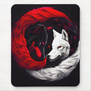 Moon Crimson Red White Wolf Mouse Mat