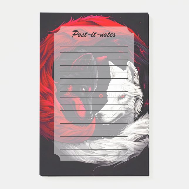 Moon Crimson Red White Wolf Post-it Notes (Front)