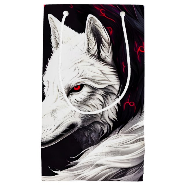 Moon Crimson Red White Wolf Small Gift Bag (Front)