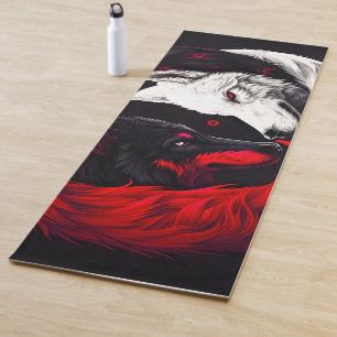 Moon Crimson Red White Wolf Yoga Mat