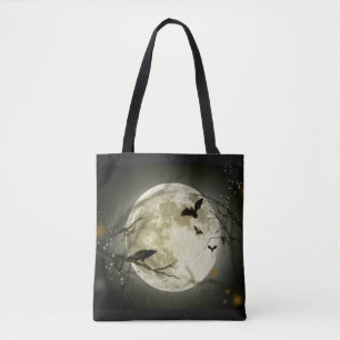 Moon & Crow Halloween Tote Bag