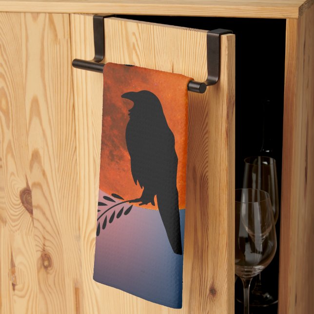 Moon & Crows, Black Bird Kitchen Towel Raven (Thirds Fold)