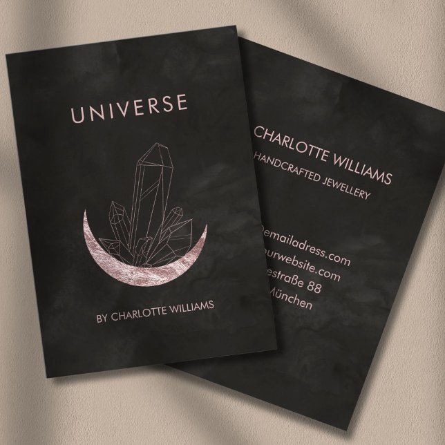  Moon Crystal Energy Healer Business Card (Moon Crystal Energy Healer Business Card - Black - Rose-Gold.)