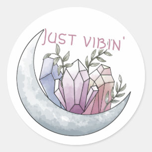 Moon Crystal "Just Vibin'" Round Sticker