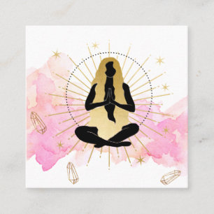 *~* Moon Crystals Cosmic Black Goddess Gold Rays  Square Business Card