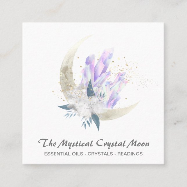 *~* Moon Crystals Floral Cosmic Glitter  Square Business Card (Front)