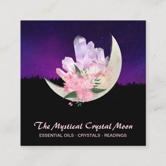 *~* Moon Crystals Floral Landscape Square Business Square Business Card (Front)