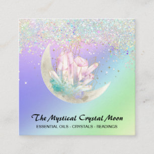 *~* Moon Crystals Floral OMBRE Holo Glitter Square Business Card