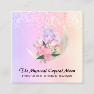 *~* Moon Crystals Floral Ombre Peach Pink Glitter Square Business Card
