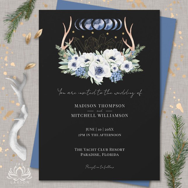 Moon Crystals Flowers Boho Metaphysical Wedding  Invitation (Creator Uploaded)