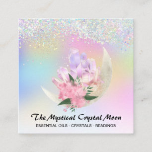 *~* Moon Crystals Mystic Floral OMBRE Glitter Holo Square Business Card
