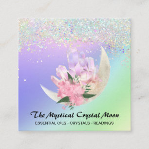 *~* Moon Crystals Mystic Floral OMBRE Holo Glitter Square Business Card