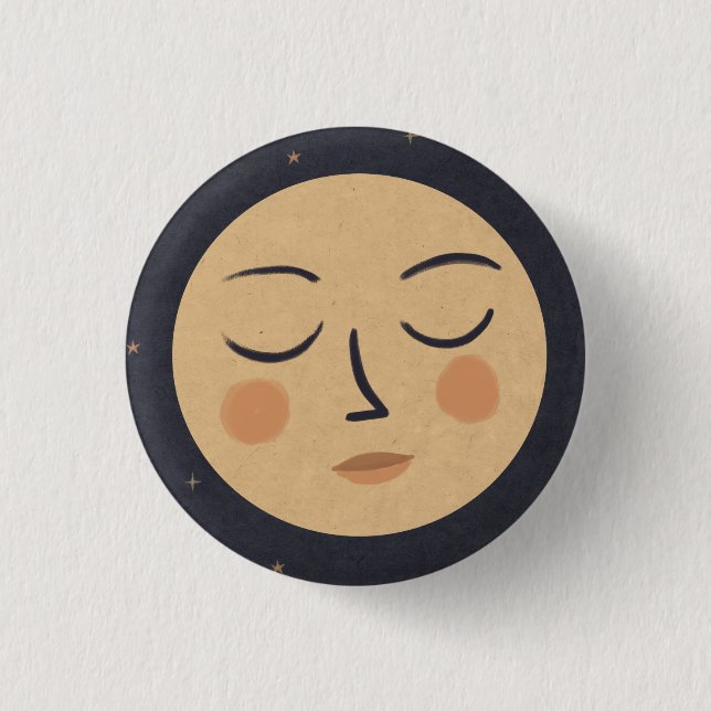 Moon cute face 3 cm round badge (Front)