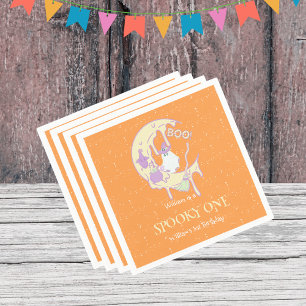 Moon Cute Ghost Spooky One Halloween 1st Birthday Napkin