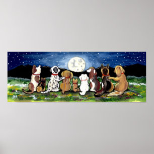 Moon Dog Night Scene Poster Dalmation Spaniel