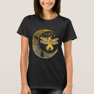 Moon Dragonfly Gold Ribbon Childhood Cancer Awaren T-Shirt