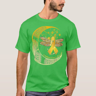 Moon Dragonfly Gold Ribbon Childhood Cancer Awaren T-Shirt